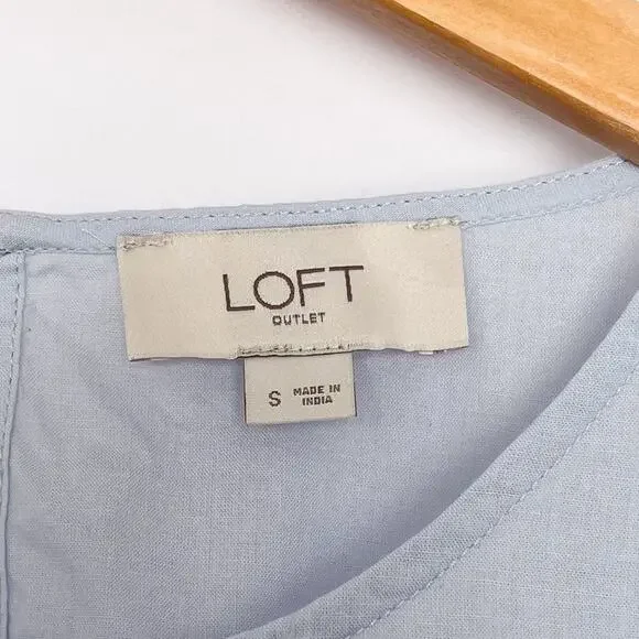 Loft Ruffle Long Sleeve Blouse Cotton Sheer Cottagecore Prairie Size Small Blue - Picture 8 of 16